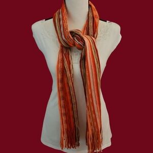 JOE BOXER Orange and Red Multi-color Striped Fringe Knit Scarf